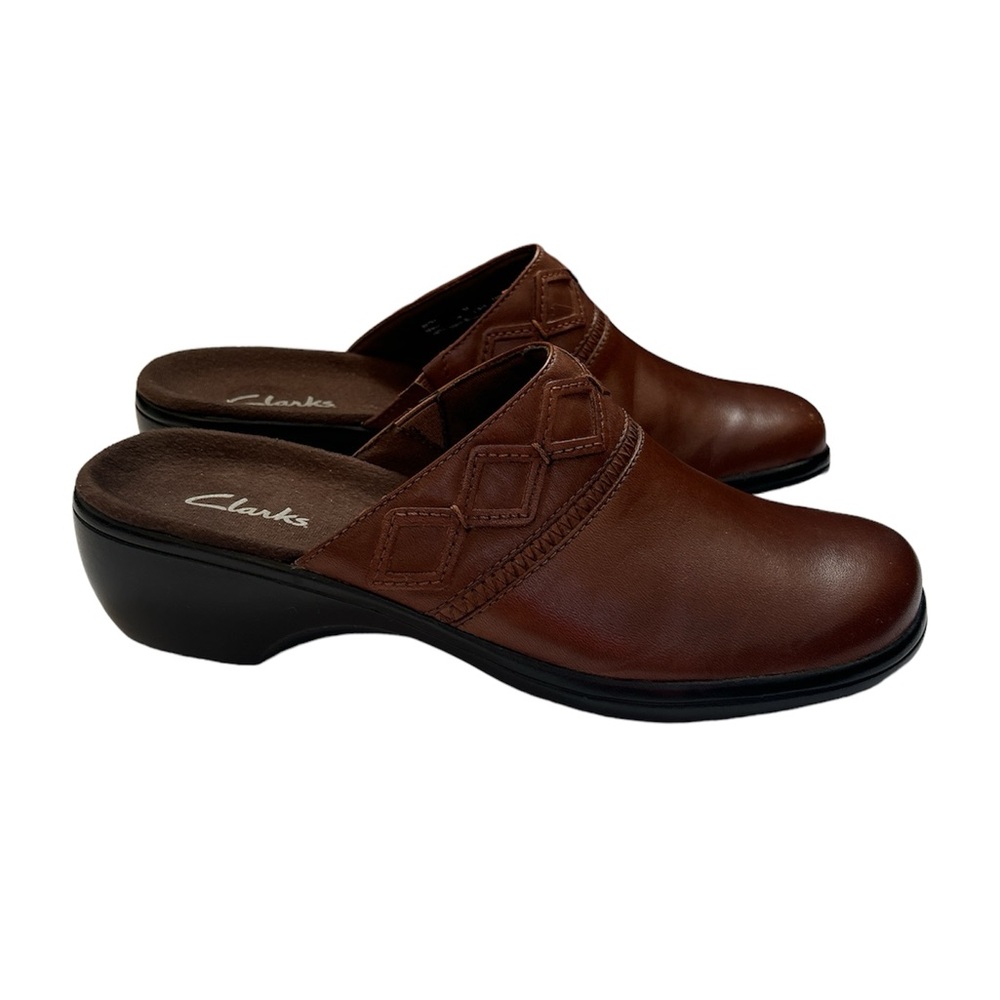 Clarks Leather Mules With Diamond Detail Brown Size 7 M - Picture 4 of 7